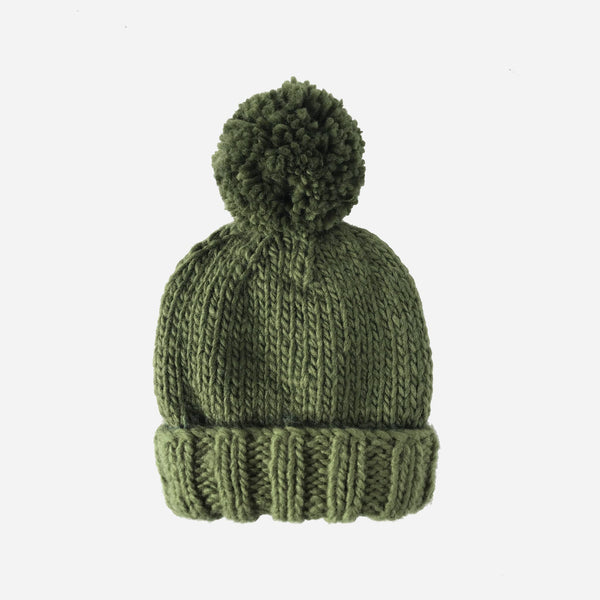 Classic Pom Hat, Olive | Hand Knit Kids & Baby