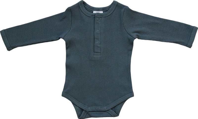 Charcoal Organic Snap Long Sleeved Ribbed Bodysuit