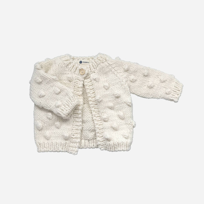 Popcorn Cardigan, Cream | Hand Knit Kids Sweater