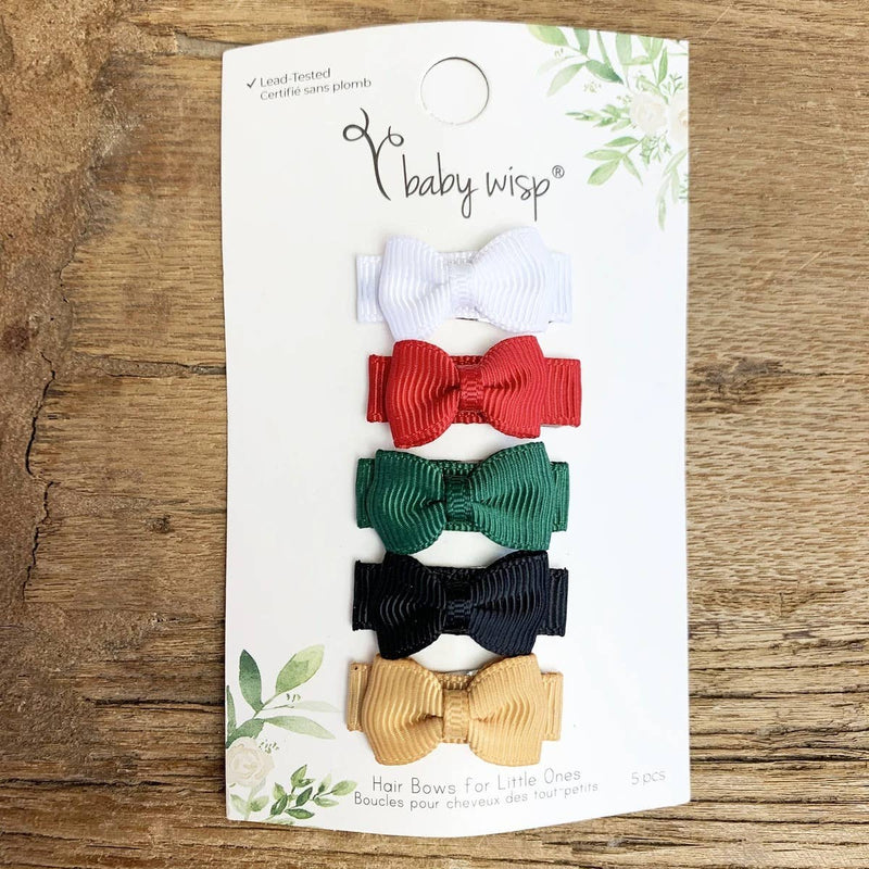 5 Tiny Tuxedo Bows on Snap Clips - Holiday Wish