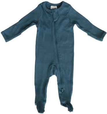 Navy Organic Cotton Ribbed Footed Zipper One-piece