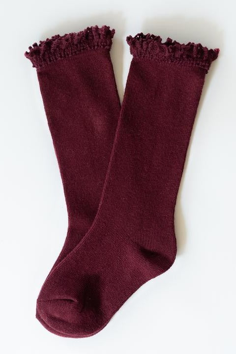 Wine Lace Top Knee  Highs