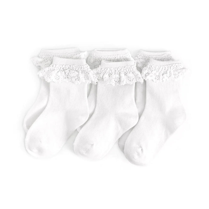3- Pack White Lace Midi Sock
