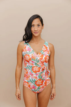 Women’s Front Tie One Piece – Bright Floral