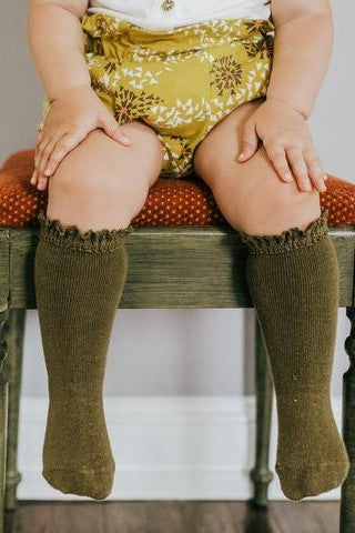 Olive Lace Top Knee  Highs
