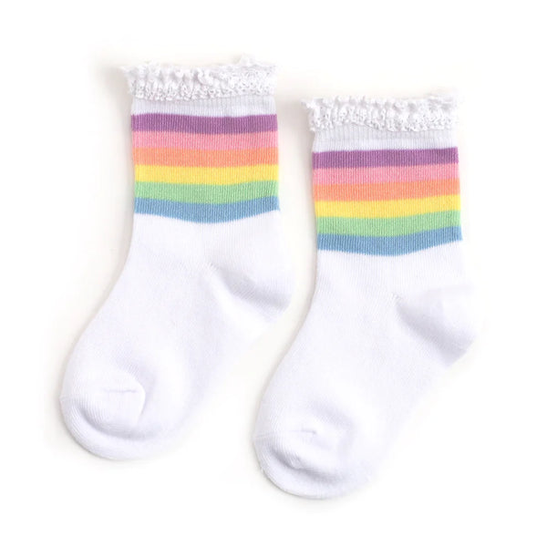 Pastel Rainbow Lace Trimmed Midi Sock